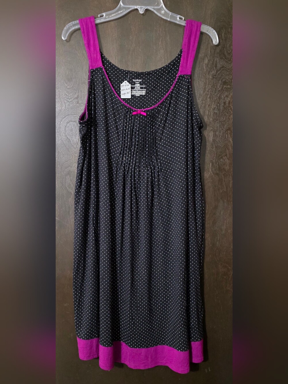 💢4For$20 George Black Polka Dot Sleeveless Nightgown /Nightshirt Pink Trim Sz L